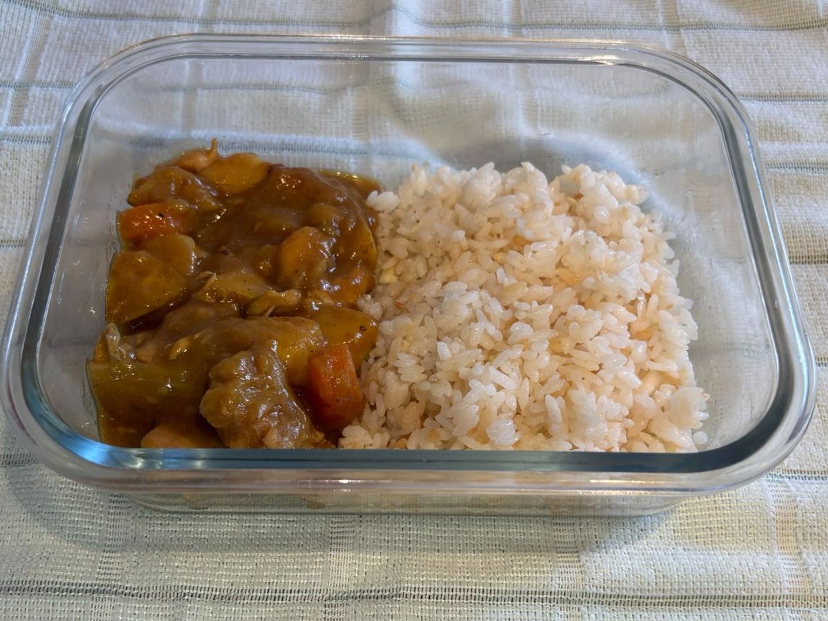 Japanese curry with rice in a meal prep container